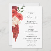 Red Floral Wedding Invitation Kaart (Voorkant)