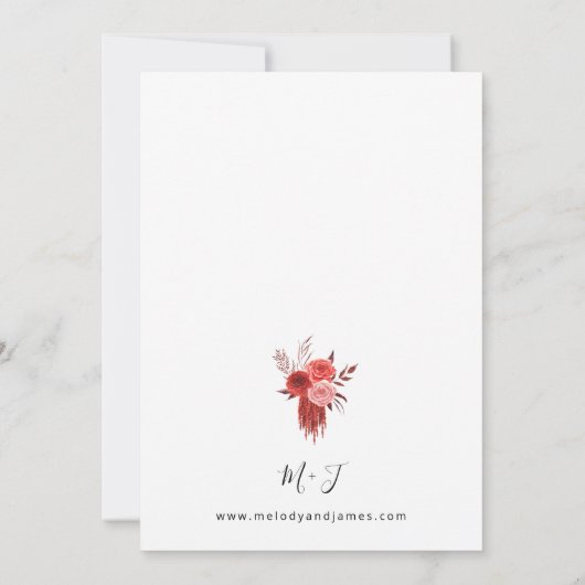 Red Floral Wedding Invitation Kaart (Achterkant)