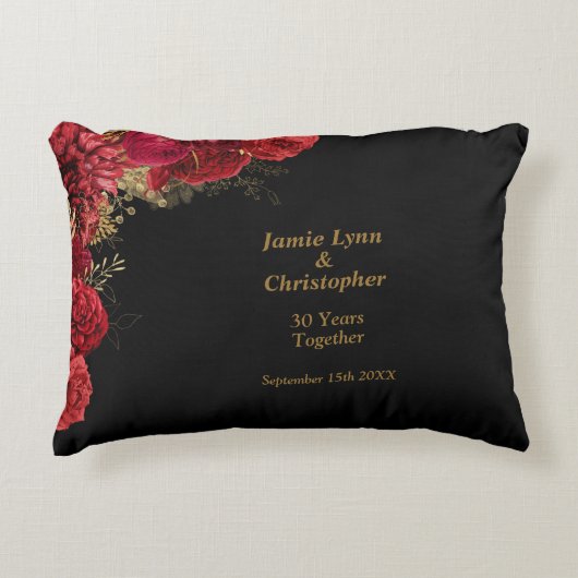 Red Floral Wedding Jubileum Accent Pillow Accent Kussen (Voorkant)