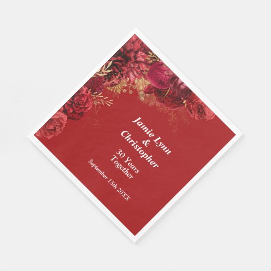Red Floral Wedding Jubileum Napkins Servet (Hoek)