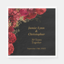 Red Floral Wedding Jubileum Napkins