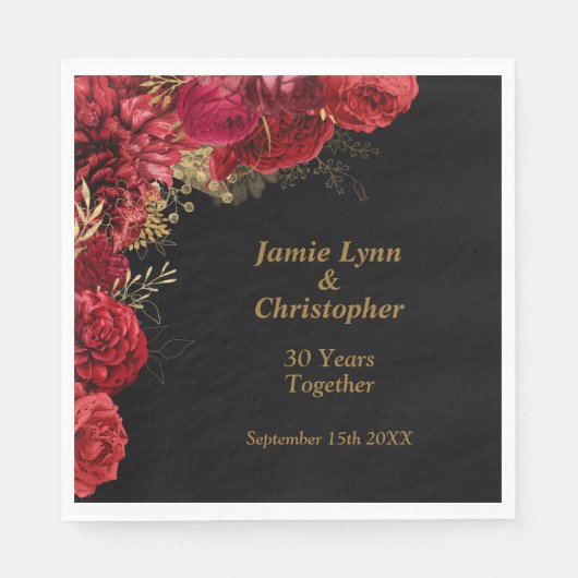 Red Floral Wedding Jubileum Napkins Servet (Voorkant)