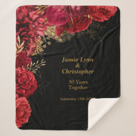 Red Floral Wedding Jubileum Sherpa Blanket Sherpa Deken