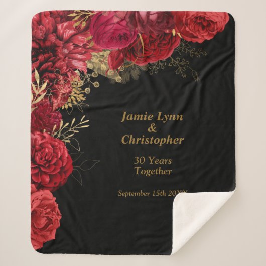 Red Floral Wedding Jubileum Sherpa Blanket Sherpa Deken (Voorkant)