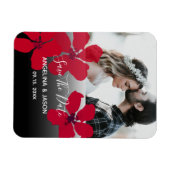 Red Floral Wedding Save the Date Invitation Magneet (Horizontaal)
