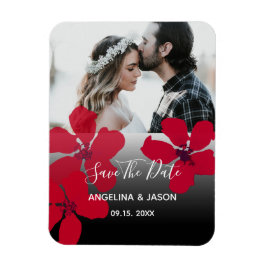 Red Floral Wedding Save the Date Invitation Magneet