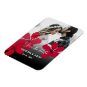 Red Floral Wedding Save the Date Invitation Magneet (Linkerzijde)