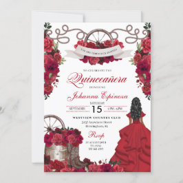 Red Floral Western Ranchero Quinceanera Kaart