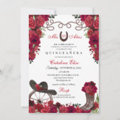Red Floral Western Ranchero Quinceanera Kaart (Voorkant)