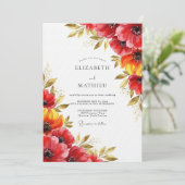 Red Floral Whimsy Wedding Kaart (Staand voorkant)