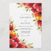 Red Floral Whimsy Wedding Kaart (Voorkant)