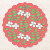 Red Floral White Blossoms & Green Leaves Kartonnen Onderzetters (Voorkant)