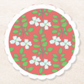 Red Floral White Blossoms & Green Leaves Kartonnen Onderzetters (Voorkant)