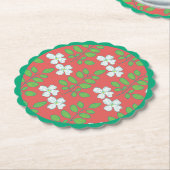  Red Floral White Blossoms & Green Leaves Kartonnen Onderzetters (Gekanteld)