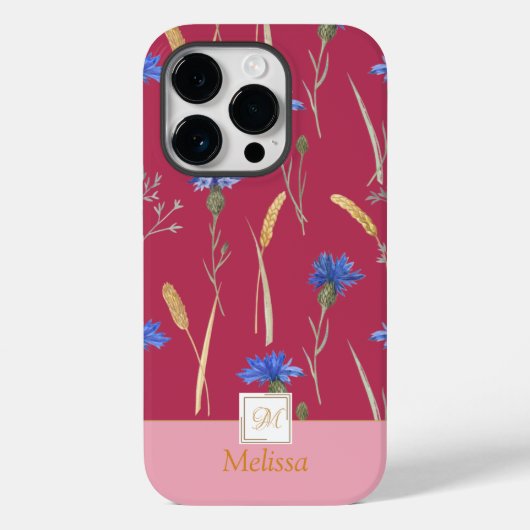 Red Floral Wildflower Monogram Case-Mate iPhone Case (Achterkant)