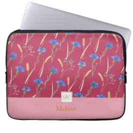 Red Floral Wildflower Monogram Laptop Sleeve