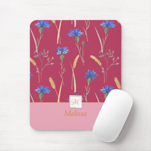 Red Floral Wildflower Monogram Muismat (Met muis)