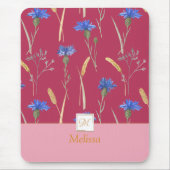Red Floral Wildflower Monogram Muismat (Voorkant)