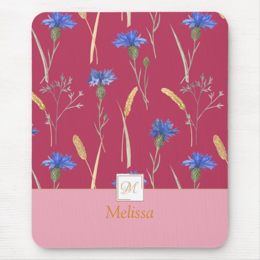 Red Floral Wildflower Monogram Muismat (Voorkant)
