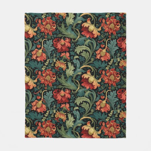 Red Floral William Morris print Fleece Deken (Voorkant)