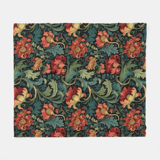 Red Floral William Morris print Fleece Deken (Voorkant (Horizontaal))