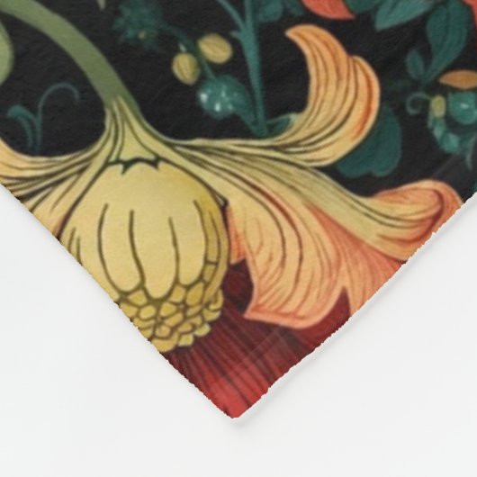 Red Floral William Morris print Fleece Deken (Hoek)
