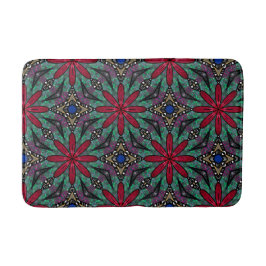 Red Floral With Green and Blue Badmat