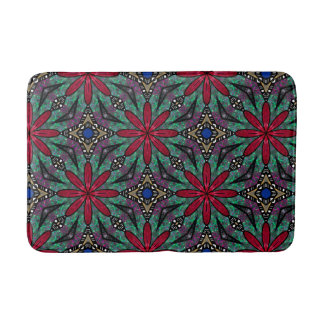 Red Floral With Green and Blue Badmat