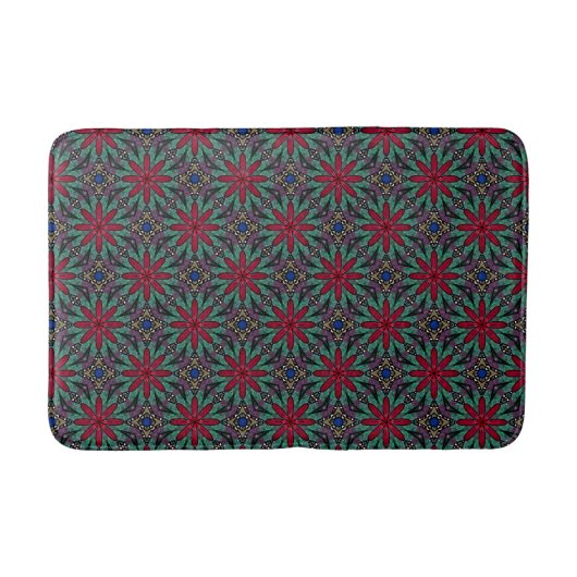 Red Floral With Green and Blue Badmat (Voorkant)