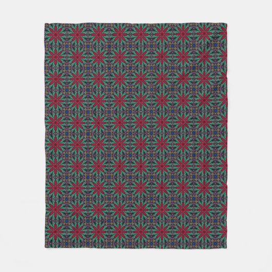 Red Floral With Green and Blue Fleece Deken (Voorkant)