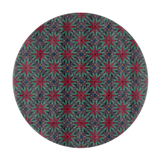 Red Floral With Green and Blue Snijplank (Voorkant)