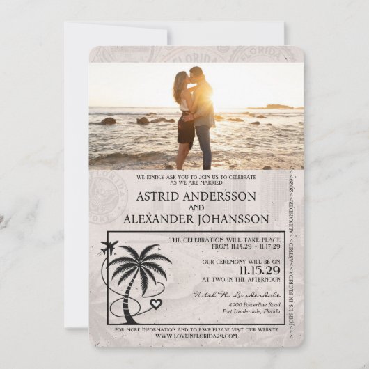 Red Florida Passport Wedding Invitation Kaart (Voorkant)