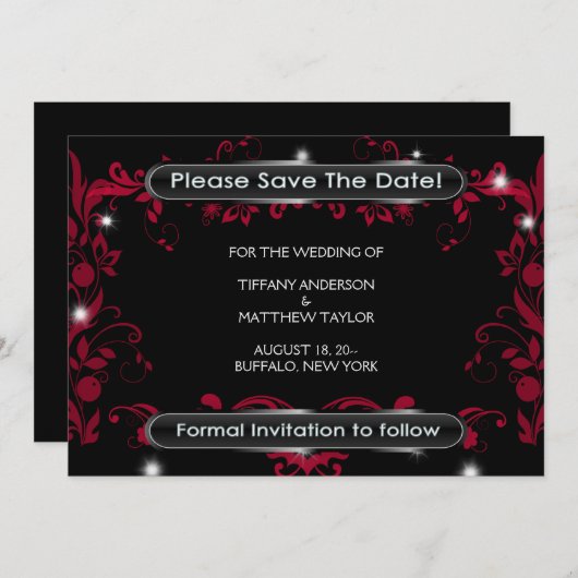 Red Flourish Black Bewaar de datum Save The Date (Voorkant / Achterkant)