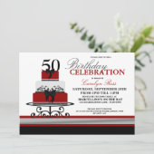 Red Flourish Cake Custom Birthday Invitation Kaart (Staand voorkant)