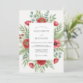 Red Flourishing Botanical Wedding Kaart (Staand voorkant)