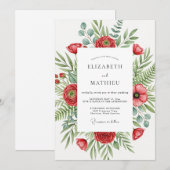 Red Flourishing Botanical Wedding Kaart (Voorkant / Achterkant)