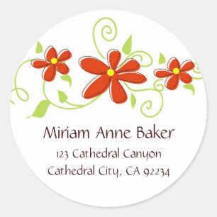 Red Flower Adresetiketten Ronde Sticker