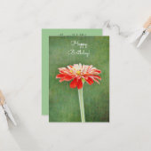 Red Flower Art Flat Birthday Kaart (Voorkant / Achterkant in situ)