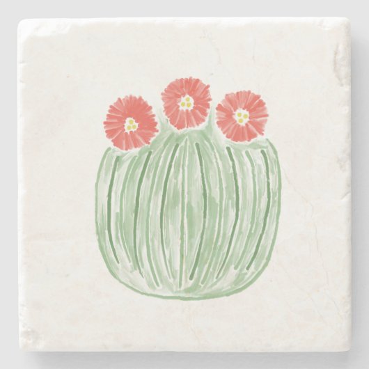 Red Flower Barrel Cactus Desert Stone Onderzetter (Voorkant)