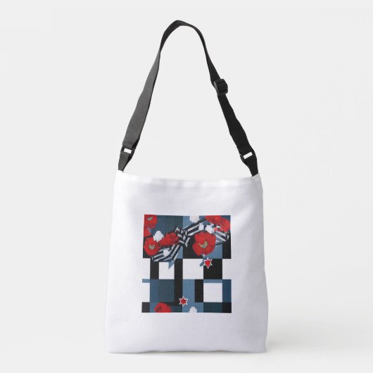 Red Flower Block Patroon Crossbody Bag Crossbody Tas (Achterkant)