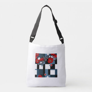 Red Flower Block Patroon Crossbody Bag Tas