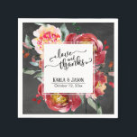Red Flower Bouquet, Chalkboard, Love and Bedankt Servet<br><div class="desc">Op een getextureerde achtergrond heb ik prachtige waterverf bloemen toegevoegd in doorschijnend en diep doorweekt rood met artistieke groen. Het centrum was bedekt in een begrensd wit vierkant dat een perfect lijst voor uw persoonlijke details maakt; plaatsaanduidingen van de sjabloon werden opstelling voor uw namen en datum, die kunnen worden...</div>