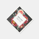 Red Flower Bouquet, Chalkboard, Names & Date Servet (Hoek)
