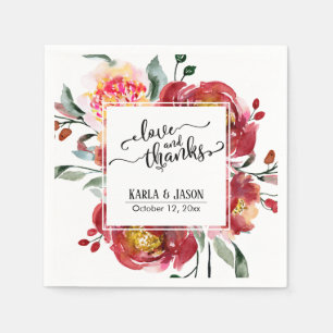 Red Flower Bouquet, Love and Bedankt Typography Servet