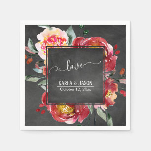 Red Flower Bouquet Love Typografie op het bord Servet