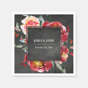 Red Flower Bouquet White Names, Datum op het bord Servet