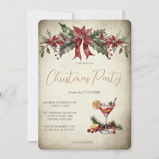 Red Flower Branch Fruit Drink kerstfeest Kaart (Voorkant)