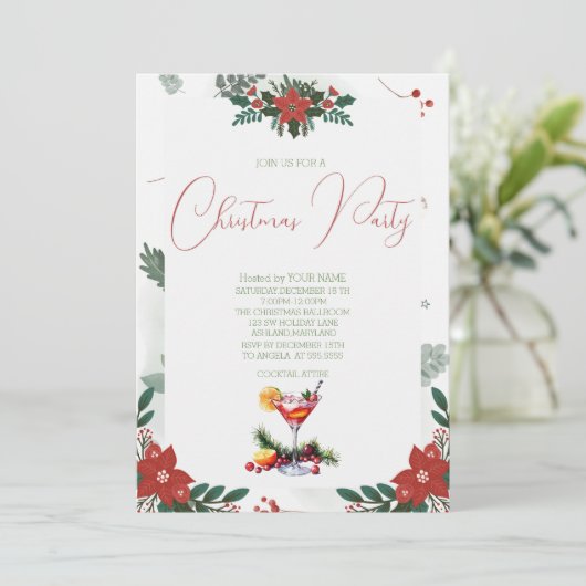 Red Flower Branch Fruit Drink kerstfeest Save The Date (Staand voorkant)