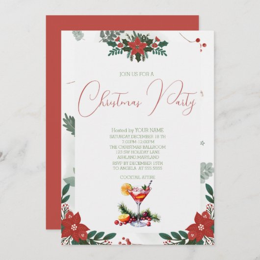 Red Flower Branch Fruit Drink kerstfeest Save The Date (Voorkant / Achterkant)