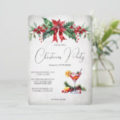 Red Flower Branch Fruit Drinken Christmas Party In Kaart (Staand voorkant)